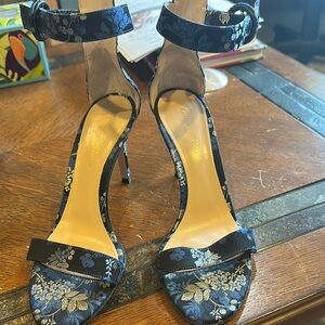 Floral Blue Ankle Strap Heels